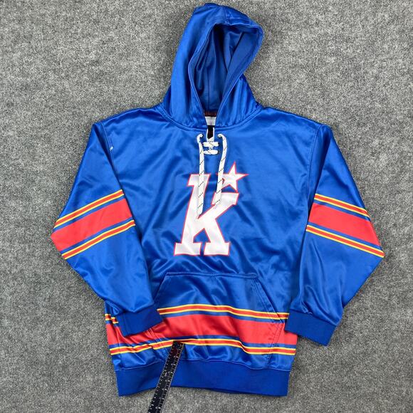 Menace Sport Men's Large Blue Hockey Hoodie Lace-Up Pullover Striped Retro - Picture 2 of 7